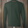 Back of green t-shirt with Hunter Orange design