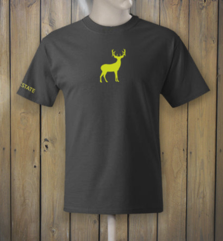 Grey t-shirt with yellow deer logo