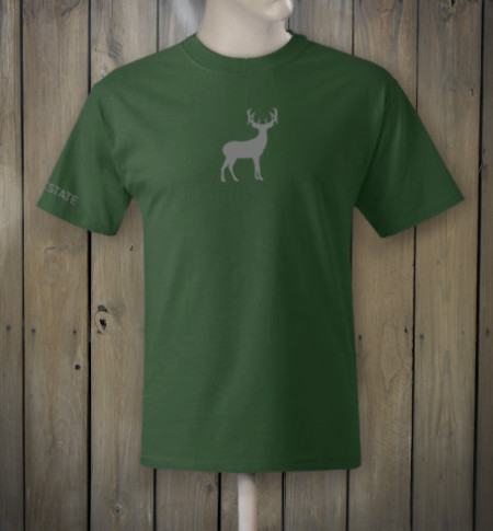 Green t-shirt with grey deer logo