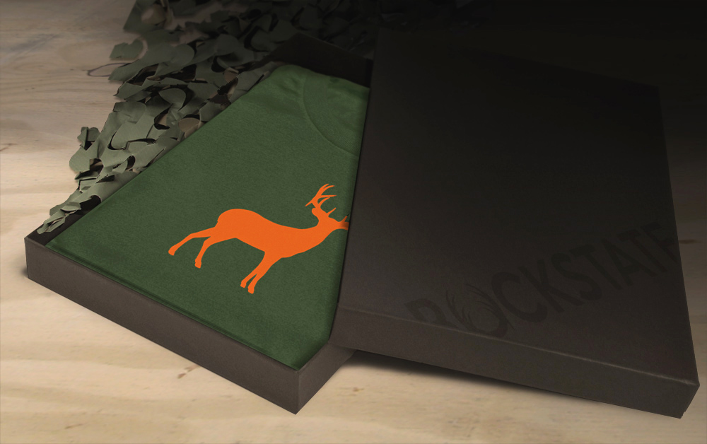Deer tshirt displayed in packaging box